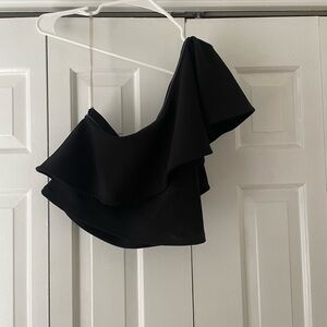 Black One-Shoulder Ruffle Top